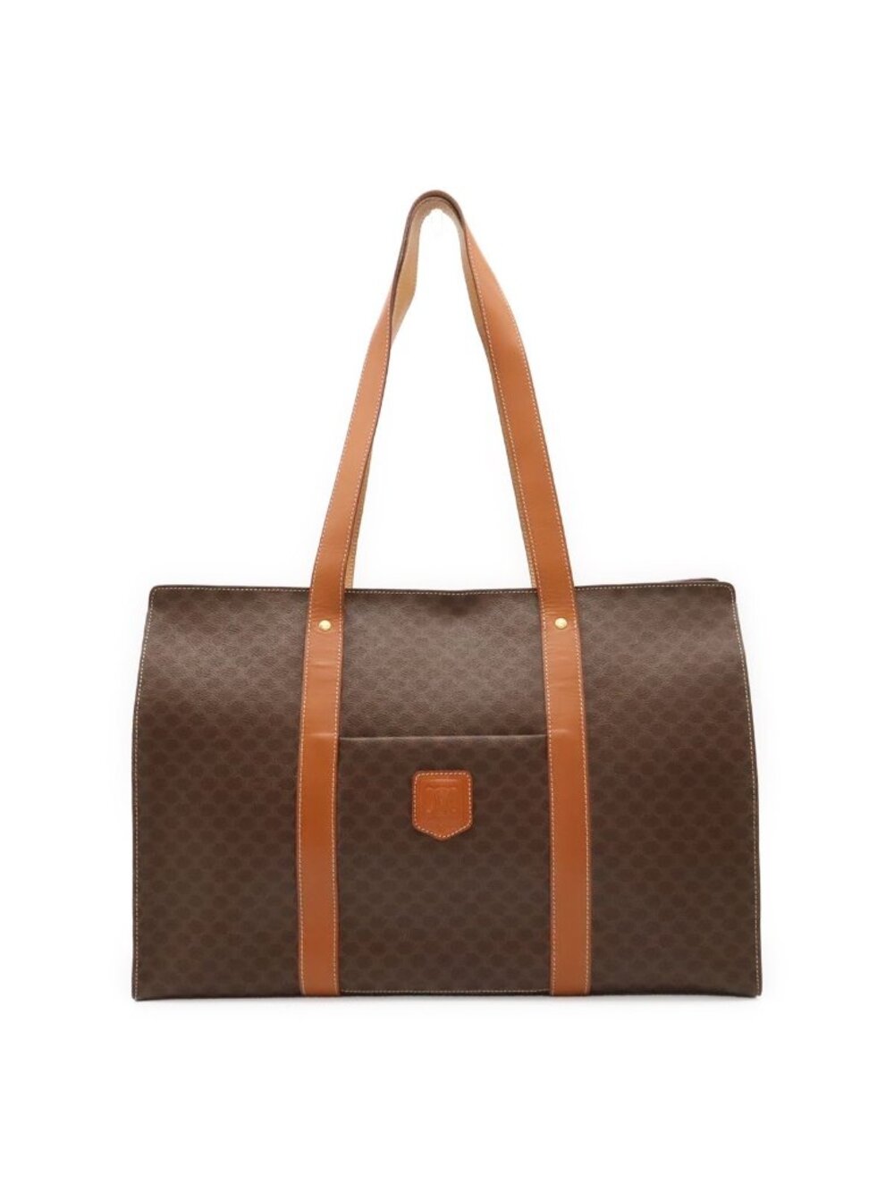 Celine Macadam Pattern Tote Shoulder Bag Large Leather Dark Brown